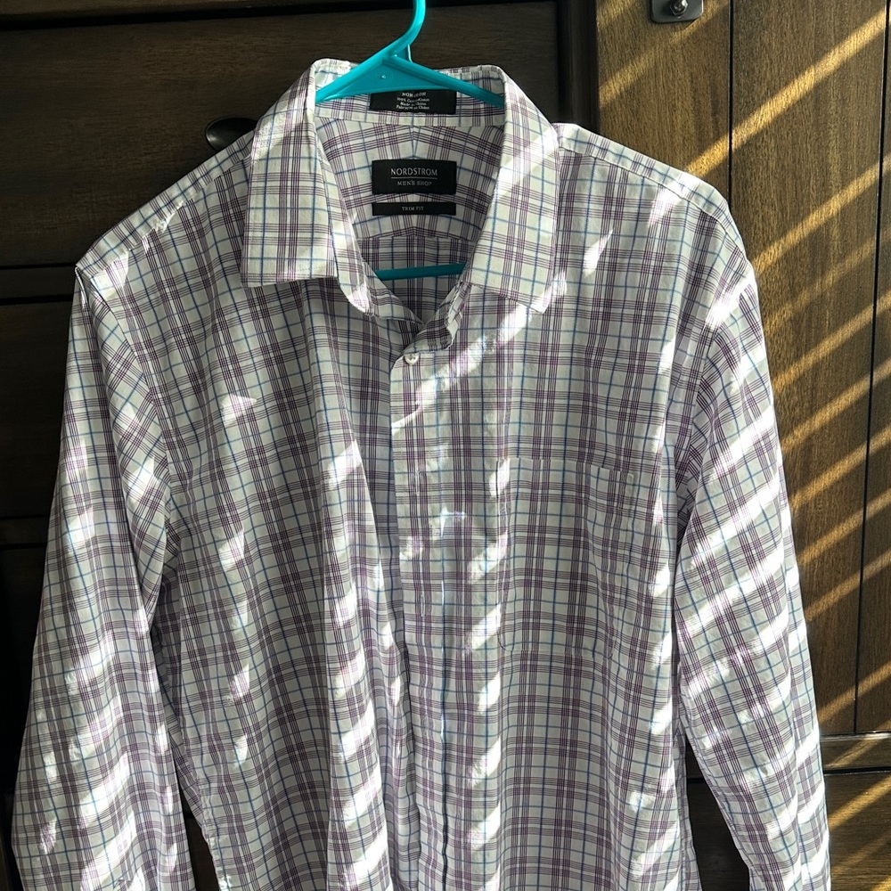 Nordstrom Men's Checkered Dress Shirt - Purple and White